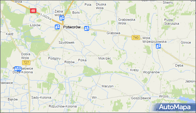 mapa Mokrzec gmina Potworów, Mokrzec gmina Potworów na mapie Targeo