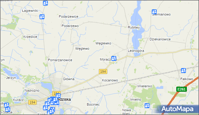 mapa Moraczewo gmina Łubowo, Moraczewo gmina Łubowo na mapie Targeo