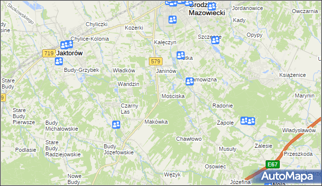 mapa Mościska gmina Grodzisk Mazowiecki, Mościska gmina Grodzisk Mazowiecki na mapie Targeo