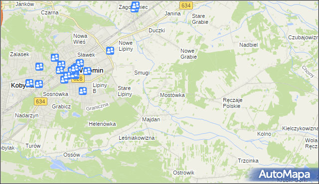 mapa Mostówka gmina Wołomin, Mostówka gmina Wołomin na mapie Targeo