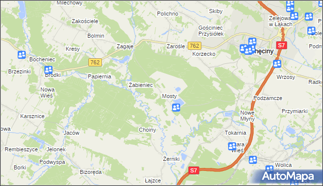 mapa Mosty gmina Chęciny, Mosty gmina Chęciny na mapie Targeo