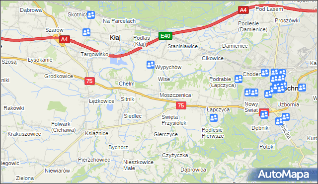 mapa Moszczenica gmina Bochnia, Moszczenica gmina Bochnia na mapie Targeo