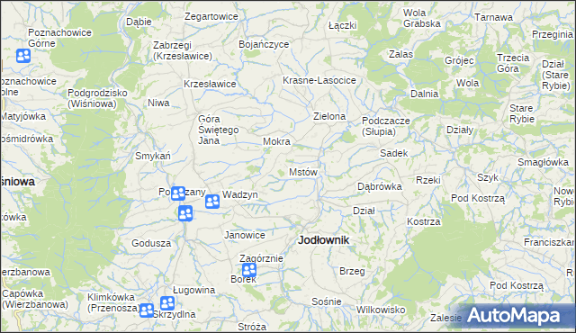 mapa Mstów gmina Jodłownik, Mstów gmina Jodłownik na mapie Targeo