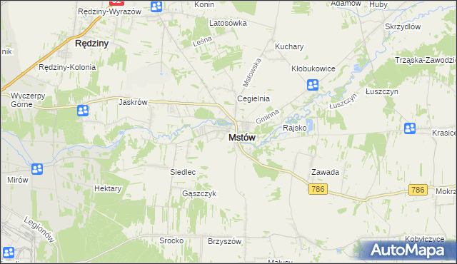 mapa Mstów powiat częstochowski, Mstów powiat częstochowski na mapie Targeo