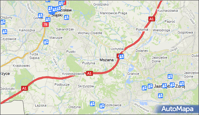 mapa Mszana powiat wodzisławski, Mszana powiat wodzisławski na mapie Targeo