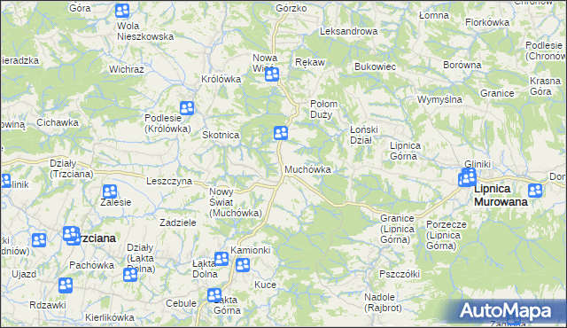 mapa Muchówka gmina Nowy Wiśnicz, Muchówka gmina Nowy Wiśnicz na mapie Targeo