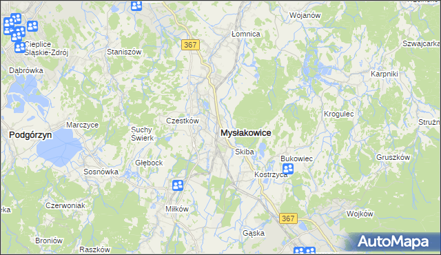 mapa Mysłakowice, Mysłakowice na mapie Targeo