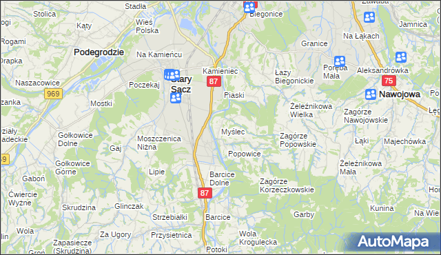 mapa Myślec, Myślec na mapie Targeo