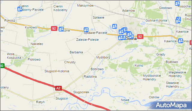 mapa Myślibórz gmina Golina, Myślibórz gmina Golina na mapie Targeo