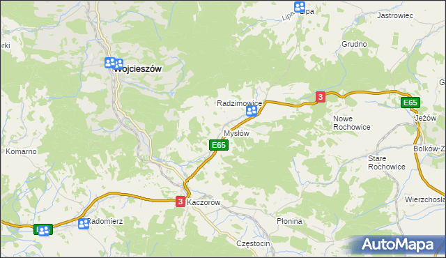 mapa Mysłów gmina Bolków, Mysłów gmina Bolków na mapie Targeo