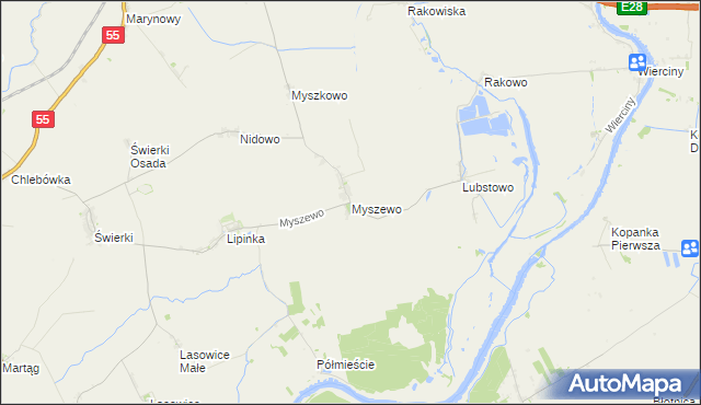 mapa Myszewo, Myszewo na mapie Targeo