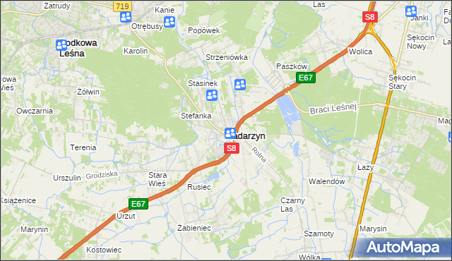 mapa Nadarzyn powiat pruszkowski, Nadarzyn powiat pruszkowski na mapie Targeo