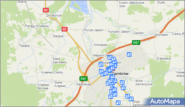 mapa Nagórki-Jabłoń, Nagórki-Jabłoń na mapie Targeo