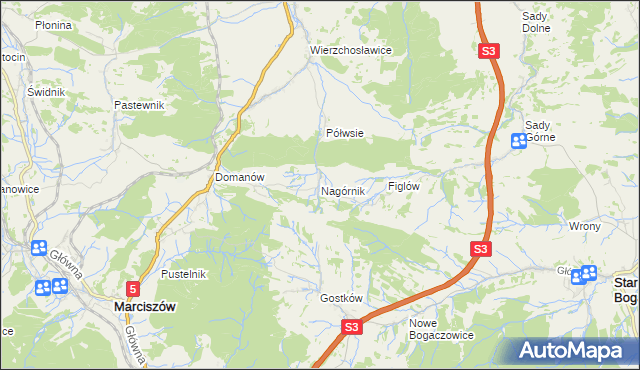 mapa Nagórnik gmina Marciszów, Nagórnik gmina Marciszów na mapie Targeo