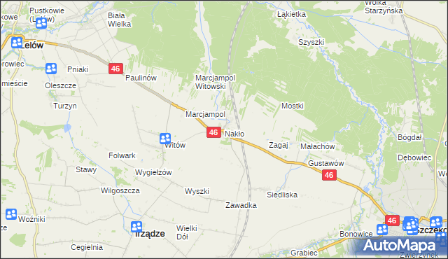 mapa Nakło gmina Lelów, Nakło gmina Lelów na mapie Targeo
