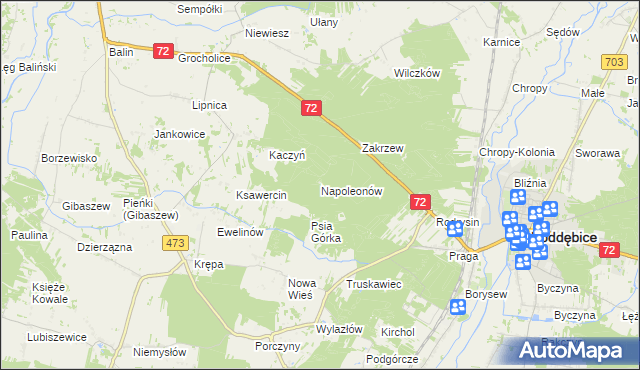 mapa Napoleonów gmina Poddębice, Napoleonów gmina Poddębice na mapie Targeo