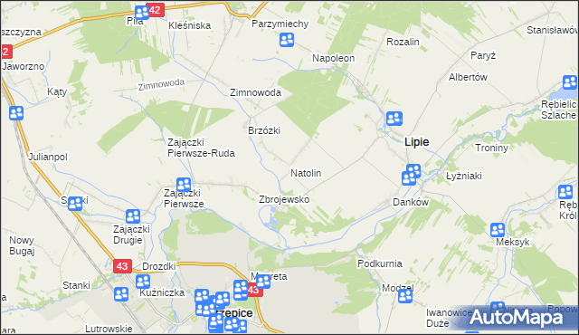 mapa Natolin gmina Lipie, Natolin gmina Lipie na mapie Targeo