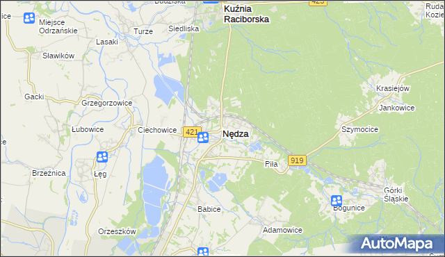 mapa Nędza powiat raciborski, Nędza powiat raciborski na mapie Targeo