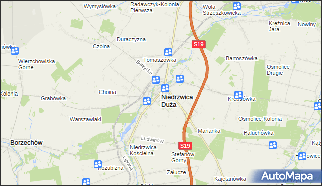 mapa Niedrzwica Duża, Niedrzwica Duża na mapie Targeo