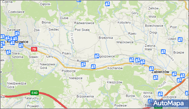 mapa Niegoszowice, Niegoszowice na mapie Targeo