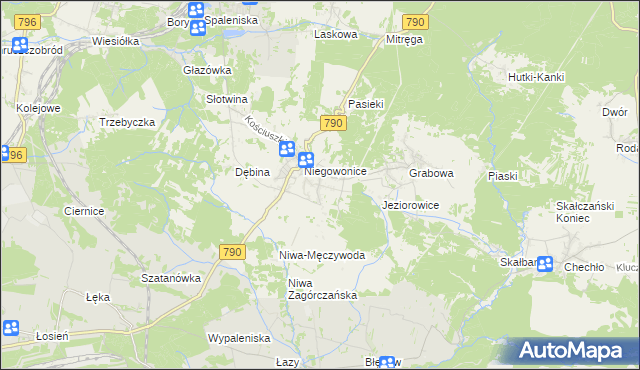 mapa Niegowoniczki, Niegowoniczki na mapie Targeo