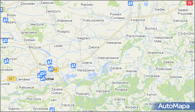 mapa Nieznanowice gmina Gdów, Nieznanowice gmina Gdów na mapie Targeo