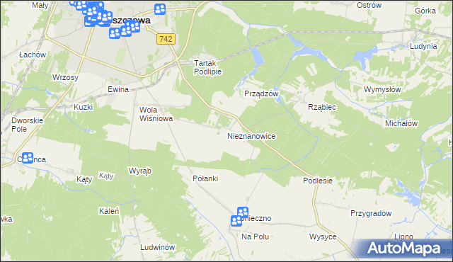 mapa Nieznanowice gmina Włoszczowa, Nieznanowice gmina Włoszczowa na mapie Targeo