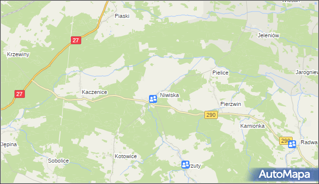 mapa Niwiska gmina Nowogród Bobrzański, Niwiska gmina Nowogród Bobrzański na mapie Targeo