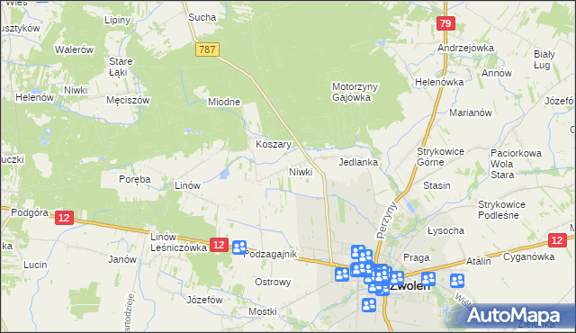 mapa Niwki gmina Zwoleń, Niwki gmina Zwoleń na mapie Targeo