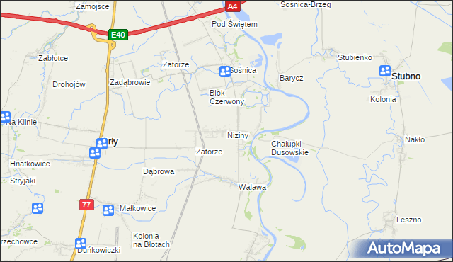 mapa Niziny gmina Orły, Niziny gmina Orły na mapie Targeo