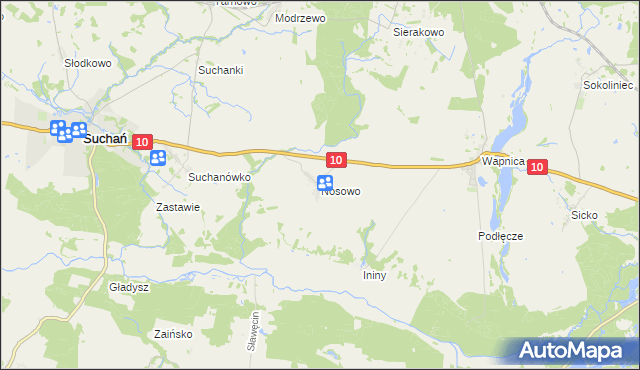 mapa Nosowo gmina Suchań, Nosowo gmina Suchań na mapie Targeo