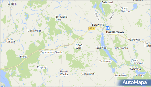 mapa Nowa Wieś gmina Bakałarzewo, Nowa Wieś gmina Bakałarzewo na mapie Targeo