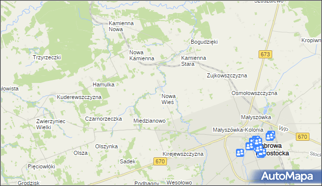 mapa Nowa Wieś gmina Dąbrowa Białostocka, Nowa Wieś gmina Dąbrowa Białostocka na mapie Targeo
