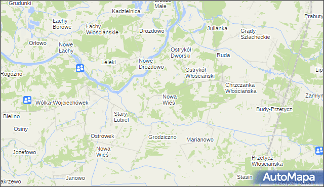 mapa Nowa Wieś gmina Długosiodło, Nowa Wieś gmina Długosiodło na mapie Targeo