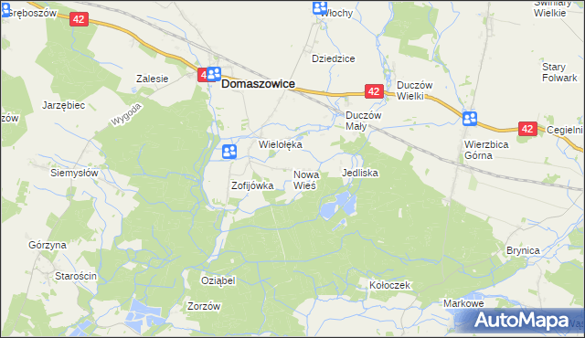 mapa Nowa Wieś gmina Domaszowice, Nowa Wieś gmina Domaszowice na mapie Targeo