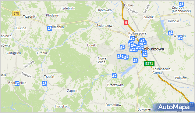 mapa Nowa Wieś gmina Kolbuszowa, Nowa Wieś gmina Kolbuszowa na mapie Targeo