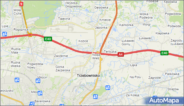 mapa Nowa Wieś gmina Trzebownisko, Nowa Wieś gmina Trzebownisko na mapie Targeo