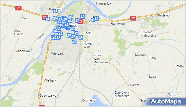 mapa Nowa Wieś Malborska, Nowa Wieś Malborska na mapie Targeo