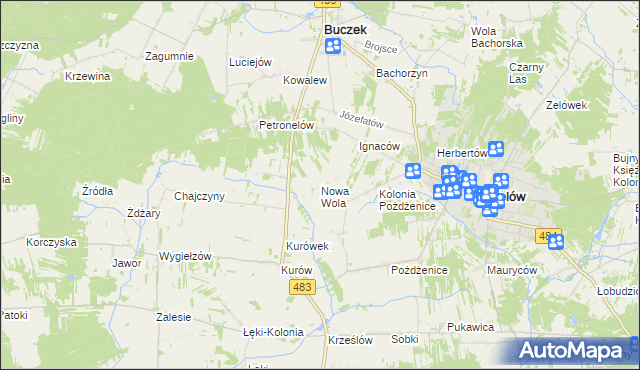 mapa Nowa Wola gmina Zelów, Nowa Wola gmina Zelów na mapie Targeo