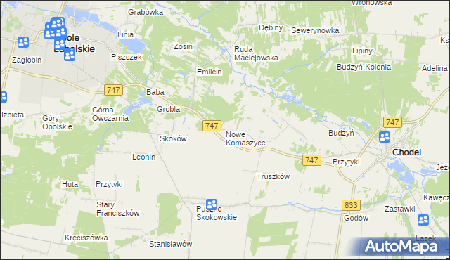 mapa Nowe Komaszyce, Nowe Komaszyce na mapie Targeo