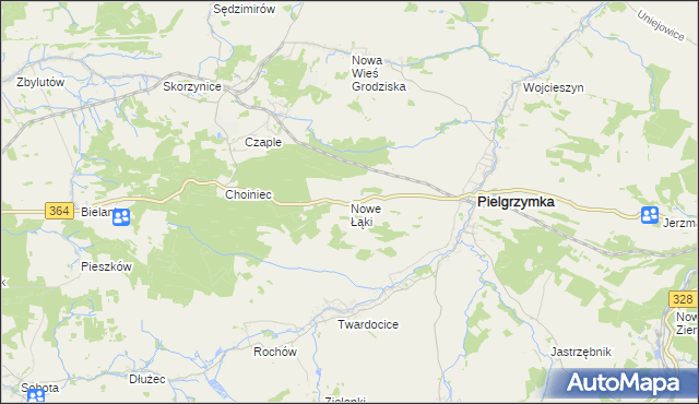mapa Nowe Łąki gmina Pielgrzymka, Nowe Łąki gmina Pielgrzymka na mapie Targeo
