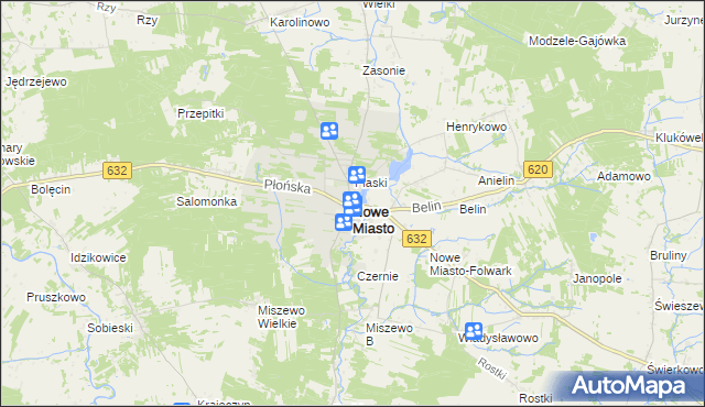 mapa Nowe Miasto powiat płoński, Nowe Miasto powiat płoński na mapie Targeo