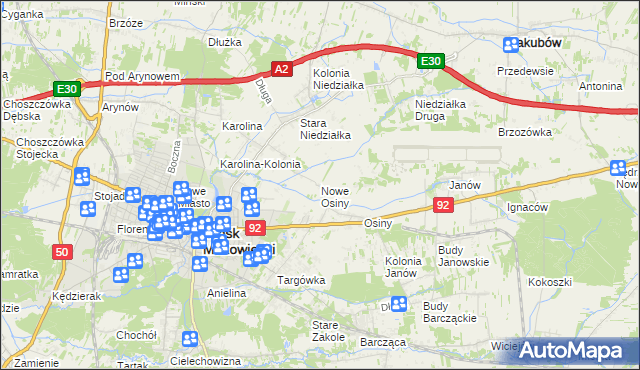 mapa Nowe Osiny, Nowe Osiny na mapie Targeo