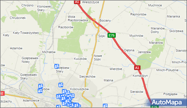 mapa Nowe Sójki, Nowe Sójki na mapie Targeo