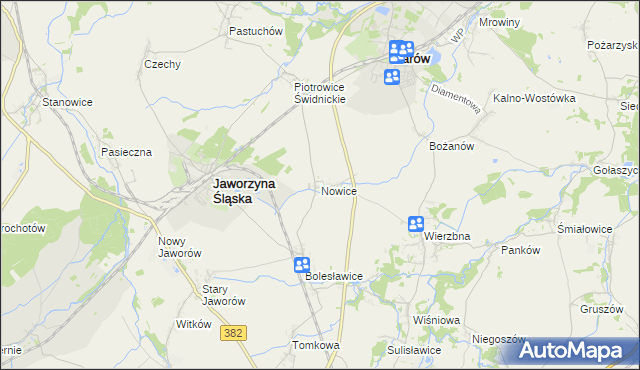 mapa Nowice gmina Jaworzyna Śląska, Nowice gmina Jaworzyna Śląska na mapie Targeo