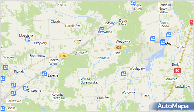 mapa Nowinki gmina Jadów, Nowinki gmina Jadów na mapie Targeo