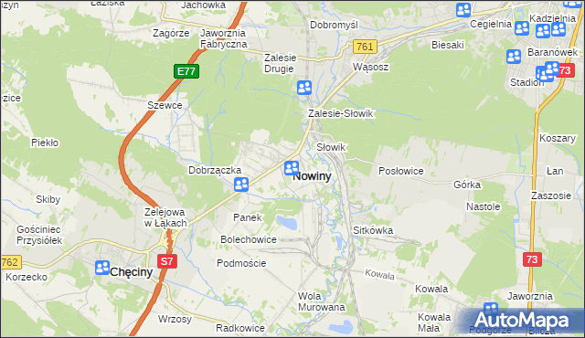 mapa Nowiny gmina Sitkówka-Nowiny, Nowiny gmina Sitkówka-Nowiny na mapie Targeo