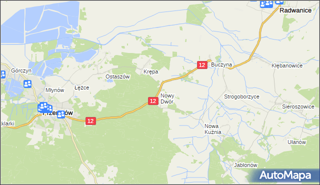 mapa Nowy Dwór gmina Radwanice, Nowy Dwór gmina Radwanice na mapie Targeo