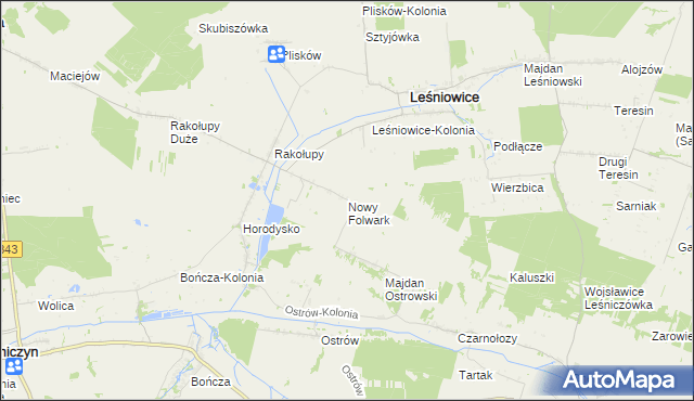 mapa Nowy Folwark gmina Leśniowice, Nowy Folwark gmina Leśniowice na mapie Targeo