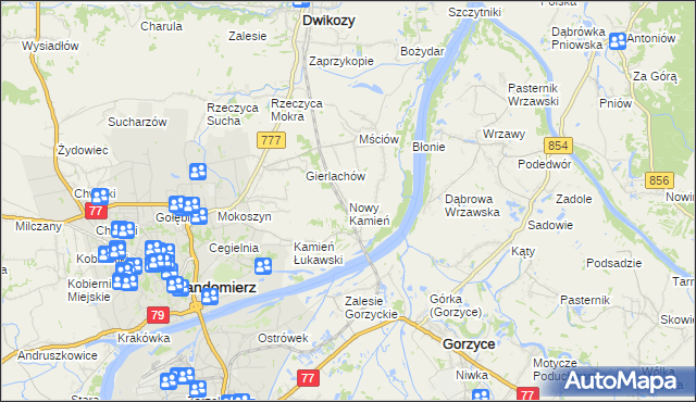 mapa Nowy Kamień gmina Dwikozy, Nowy Kamień gmina Dwikozy na mapie Targeo